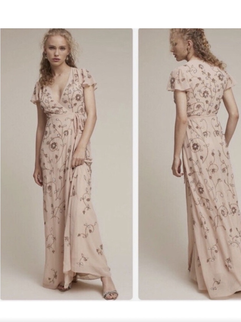 BHLDN Blush Pink Beaded wrap dress Anthropologie - Picture 12 of 12